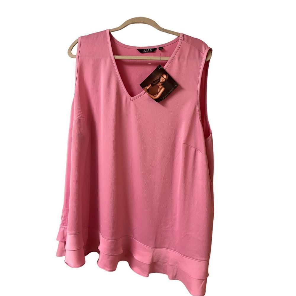 Iman tank top pink ruffle hem 3X NWT